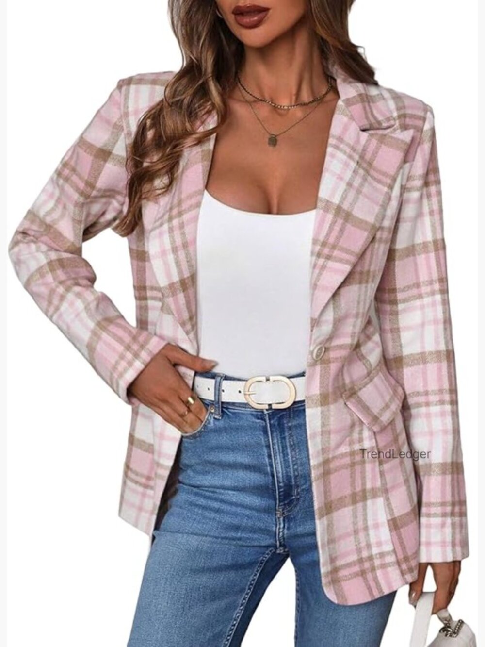 Women's Flannel Plaid Blazer Jacket Fully Lined Soft Slim Lightweight Casual - Picture 1 of 7